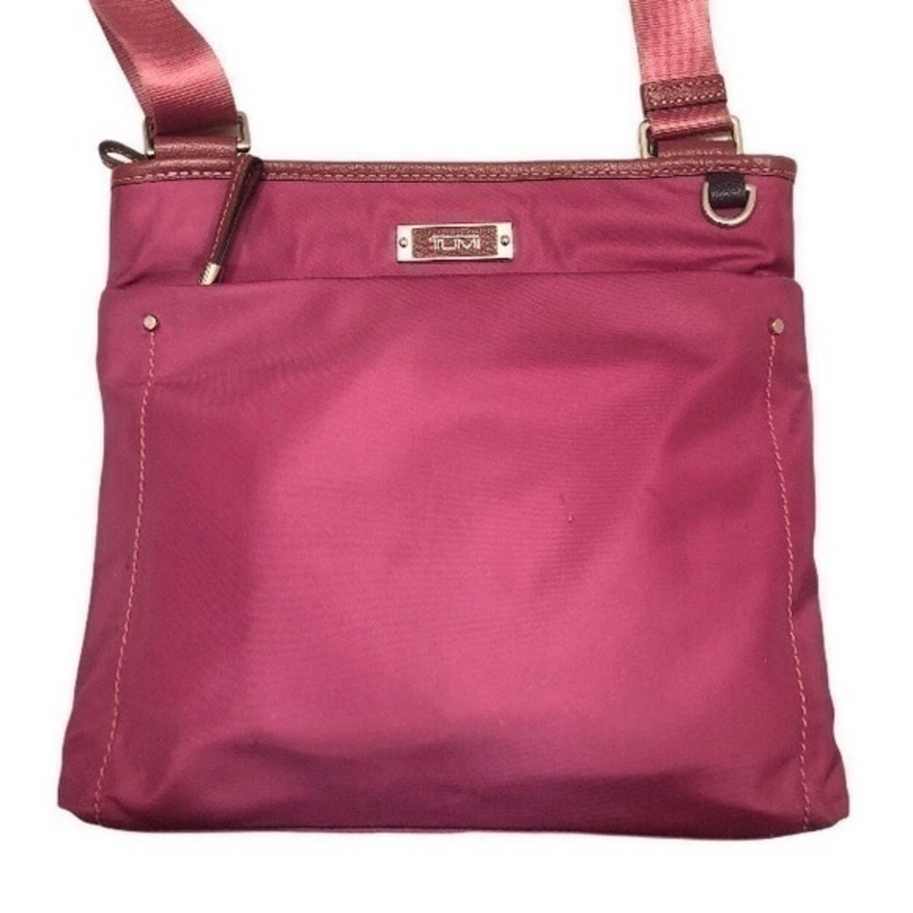 Tumi dark pink nylon messenger crossbody bag
